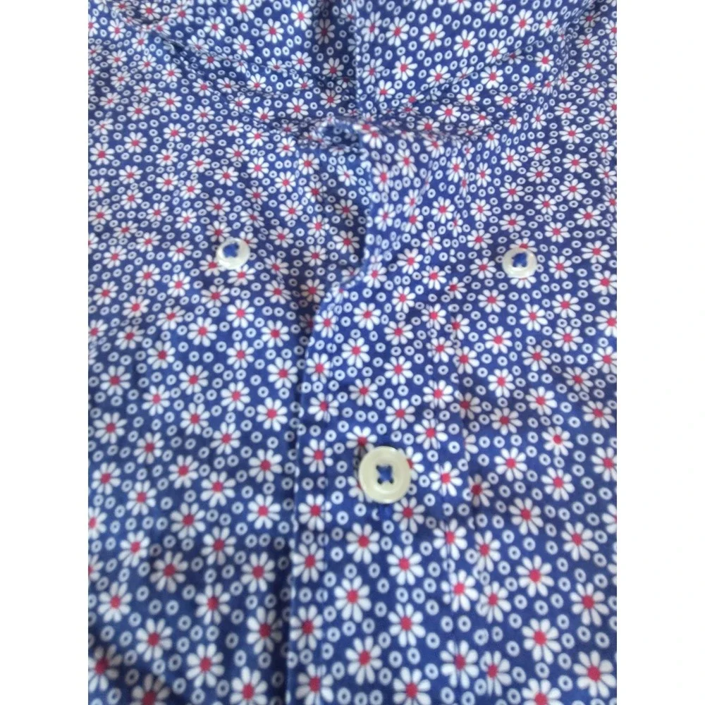 Brooks Brothers Shirt Men 2XL Blue Flower AOP Button Down Short Sleeve Cotton
